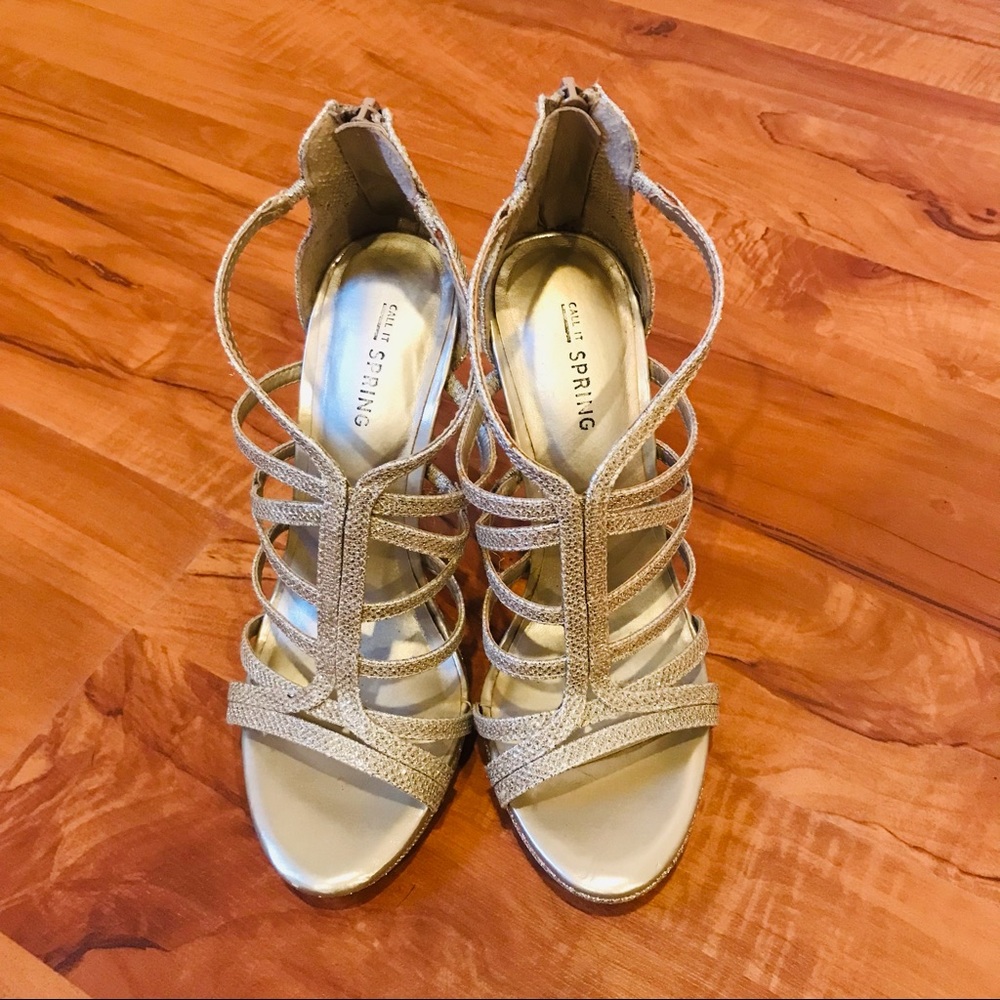 Call It Sprint Sparkling Gold Lace Up Style High Heel